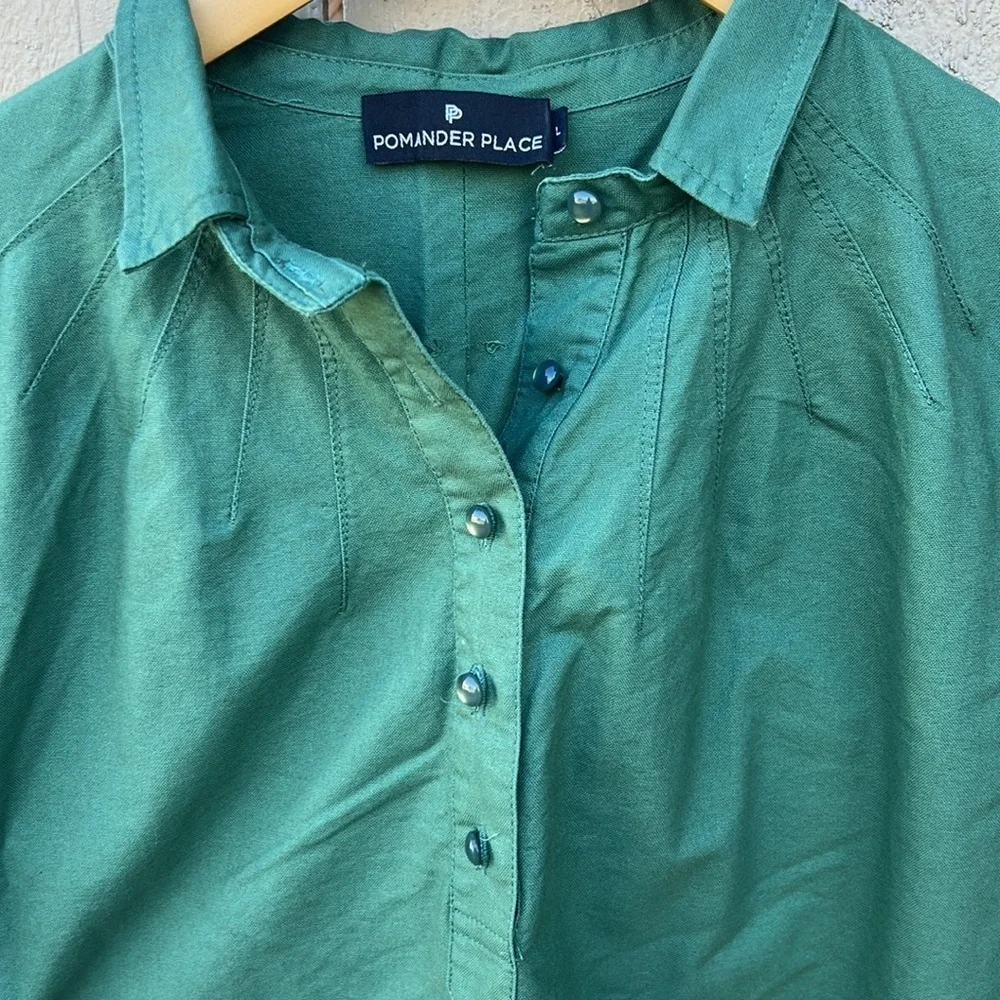 Tuckernuck Pomander Place Polly Shirt Dress Green Mini Length Resortwear Spring - Picture 6 of 11